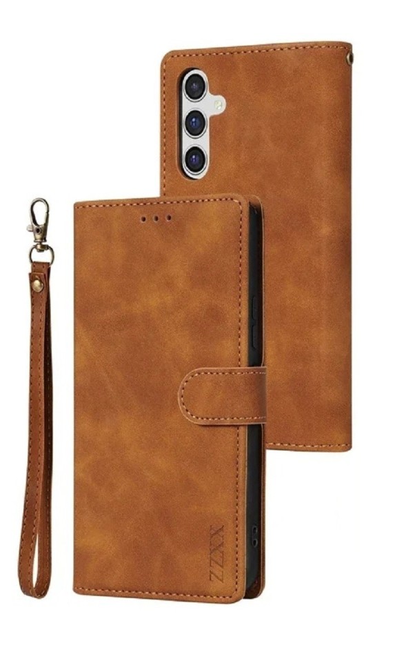 Capa de pele flip para Samsung A34 laranja