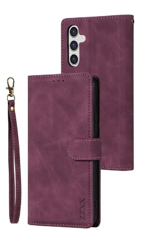Capa de pele flip para Samsung A54 roxo
