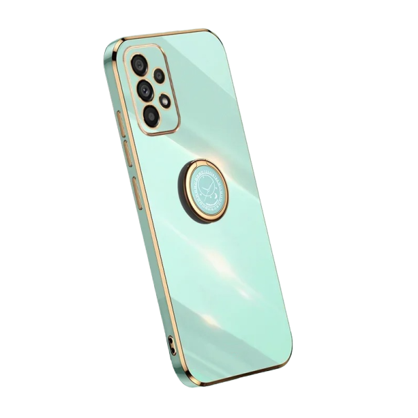 Capa de silicone com bordas douradas e suporte para Samsung Galaxy A04e verde