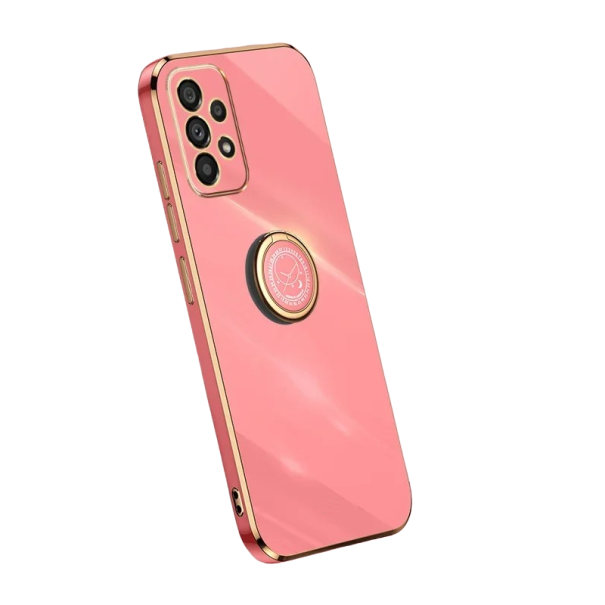 Capa de silicone com bordas douradas e suporte para Samsung Galaxy A54 5G vermelho
