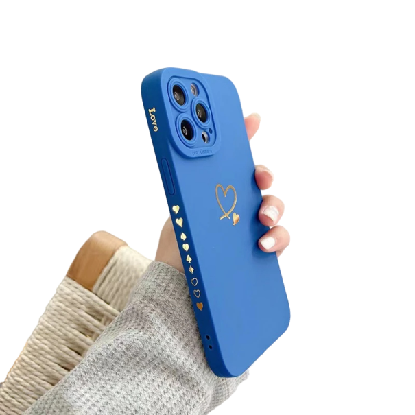 Capa de silicone com coração para iPhone 16 Pro Max Capa de silicone colorida coração para iPhone 16 Pro Max Capa macia com a inscrição Love para iPhone 16 Pro Max azul