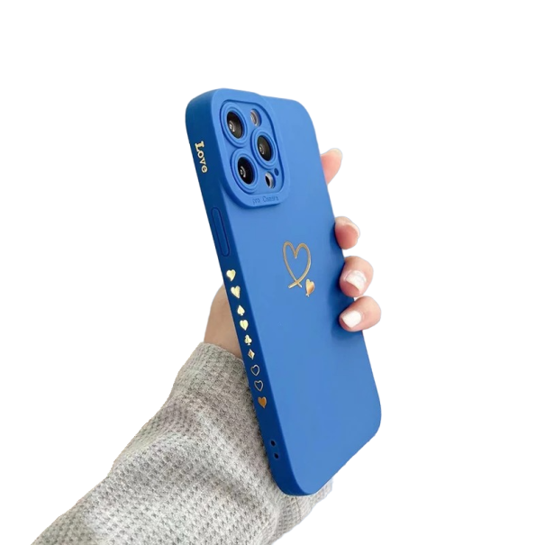 Capa de silicone com proteção de lente e motivo de coração para Samsung Galaxy S23 azul