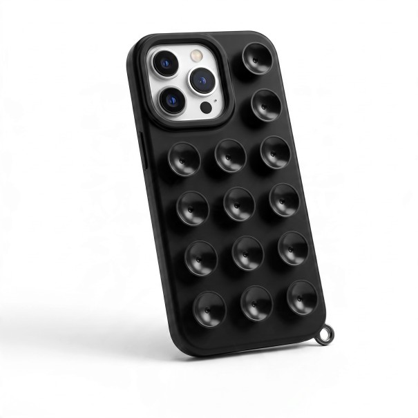 Capa de silicone com ventosas para iPhone 18 Pro Antiderrapante Fica em superfícies lisas Para ver vídeos e fotografar preto