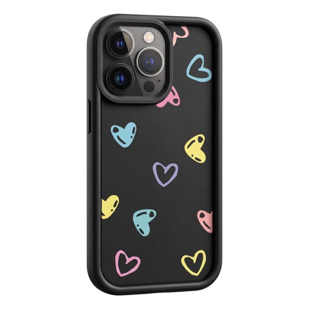 Capa de silicone para Samsung Galaxy A36 5G com corações coloridos Resistente Bordas elevadas à volta do ecrã Corações contornados e cheios Proteção da câmara preto