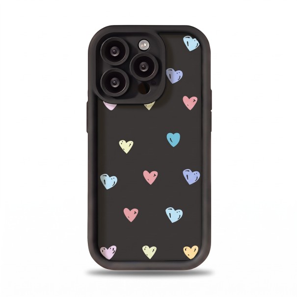 Capa de silicone para Samsung Galaxy A56 5G com impressão de corações coloridos Resistente Bordas elevadas acima do display Corações desenhados Proteção da câmara preto