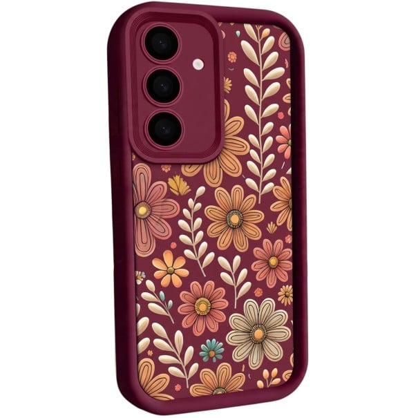 Capa de silicone para Samsung Galaxy S24 FE Motivo floral Capa protetora para telemóvel Com borda elevada em torno da câmara vermelho