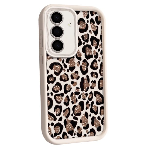 Capa de silicone para Samsung Galaxy S25 com padrão de leopardo Moldura protetora da câmara Bordas elevadas Capa de silicone para telemóvel branco