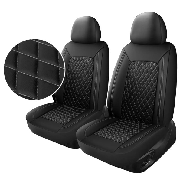 Capa para os bancos da frente do carro 4 pcs Capa universal preta em pele sintética com costura em losango e espuma PE cinzento