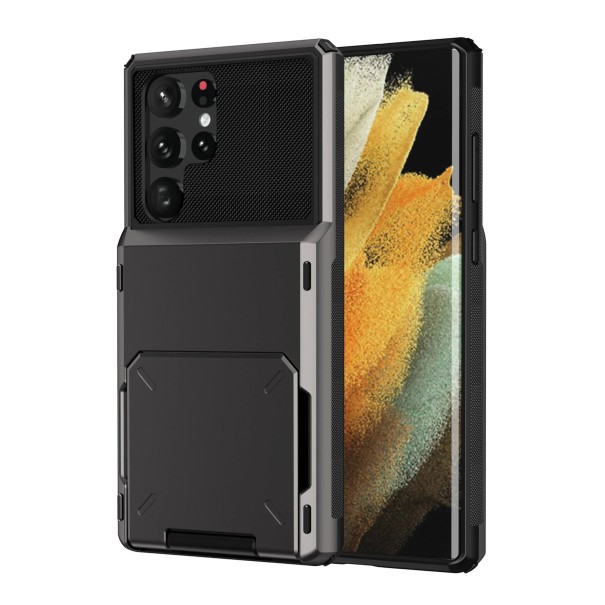 Capa para Samsung Galaxy S24 FE com slot para cartão em policarbonato PC Capa de carteira para telemóvel Para proteção do telefone preto