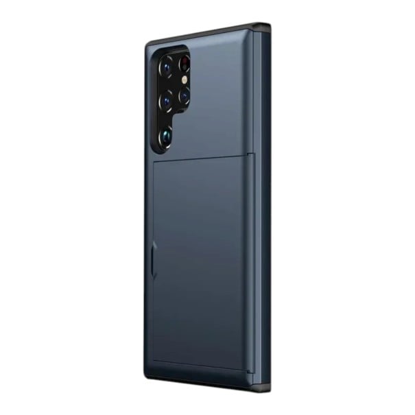 Capa para Samsung Galaxy S26 Ultra S com suporte para cartões Slot deslizante para cartão Capa de duas camadas em PC e TPU Para telemóvel azul