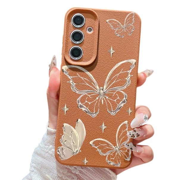 Capa para telefone Samsung Galaxy A57 com padrão de borboletas Silikonová e resistente Proteção da câmara Superfície texturizada Linhas laranja