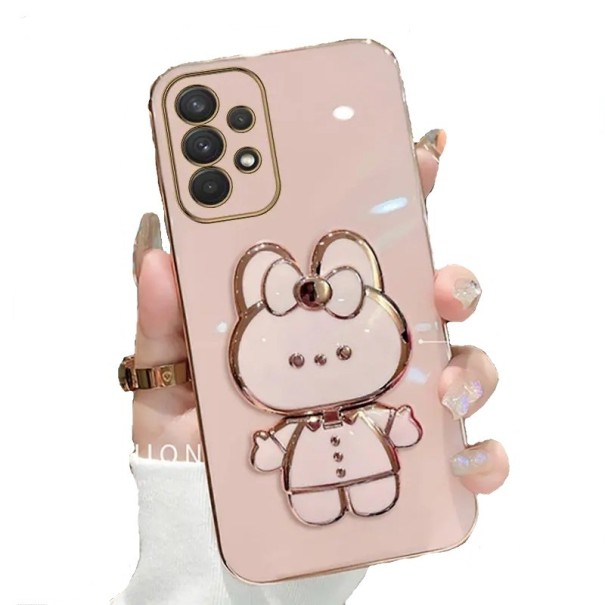 Capa protetora com espelho e suporte para Samsung A34 rosa