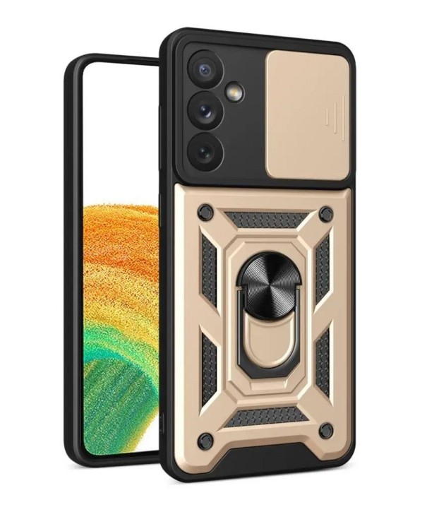 Capa protetora com íman, suporte e tampa para lente para Samsung Galaxy A04e dourado