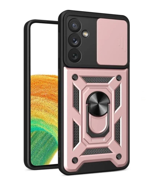 Capa protetora com íman, suporte e tampa para lente para Samsung Galaxy A14 5G rosa