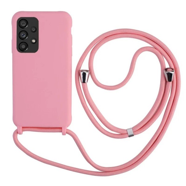 Capa protetora de silicone com cordão para Samsung A54 5G rosa claro