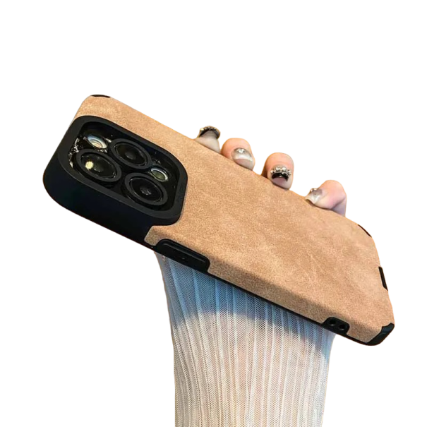 Capa protetora em pele para iPhone 15 laranja