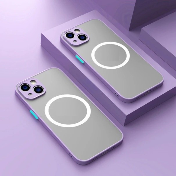 Capa protetora mate com suporte MagSafe para iPhone 15 Pro roxo