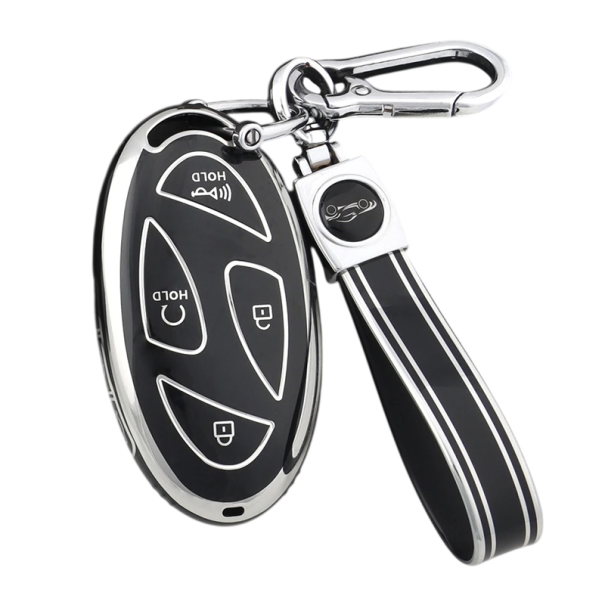 Capa TPU para chave remota de 7 botões com chaveiro para Hyundai IONIQ 6, Grand Prix GN7, Kona preto