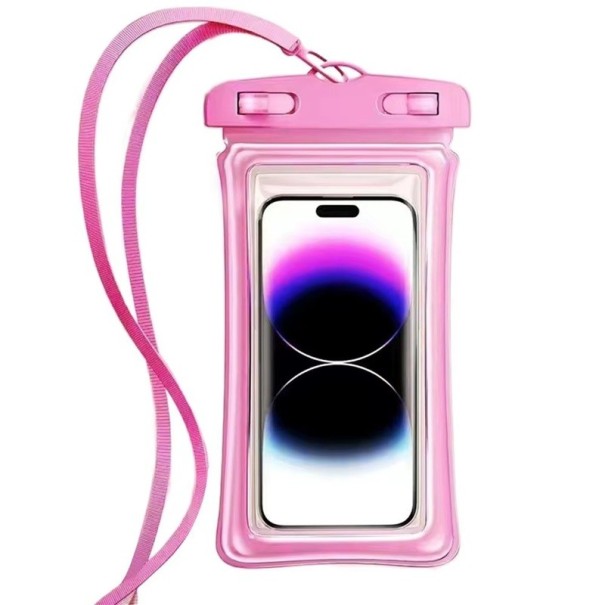 Capa transparente à prova de água para telemóvel até 7,0" PVC Cobertura táctil Capa de natação e subaquática Fechada com cordão 22x10,6 cm rosa