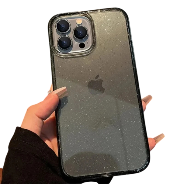 Capa transparente brilhante para iPhone 15 Capa flexível à prova de choque Design elegante e resistente Proteção contra riscos e impactos preto