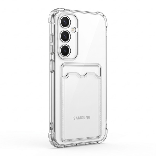 Capa transparente para Samsung Galaxy A35 com compartimento para cartão Resistente Cantos reforçados Moldura da câmara Flexível cor transparente