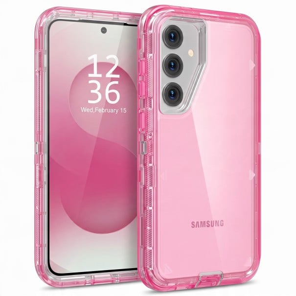 Capa transparente para Samsung Galaxy S24 Ultra Capa resistente em PC e TPU Proteção contra impactos e riscos Capa de telemóvel rosa