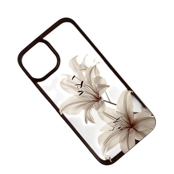 Capa transparente resistente a impactos para iPhone 17 Pro com padrão vintage de lírios brancos Moldura preta Proteção para o telefone preto