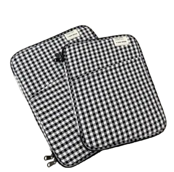 Capa xadrez para MacBook e iPad com bolso lateral 14 polegadas, 35 x 26 cm preto