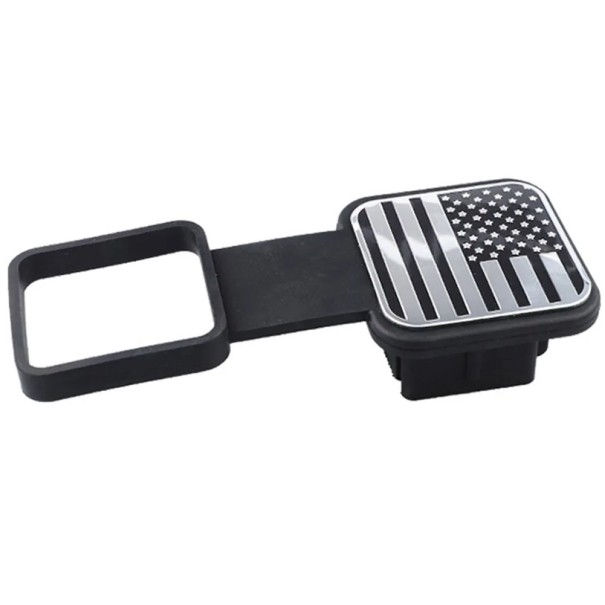 Capac de cauciuc pentru cârlig de remorcare de 2 inci cu protecție pentru cuplaj cu steagul SUA pentru SUV-uri, camionete și autoturisme, fără asamblare gri