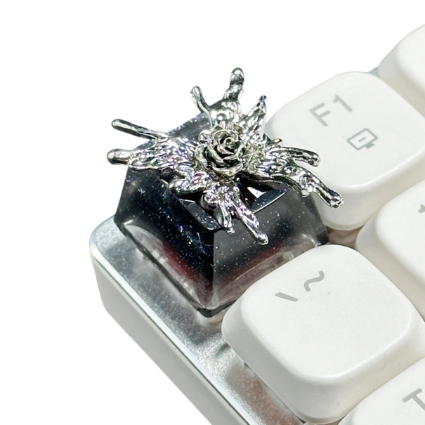 Capac decorativ cu motiv de trandafir 1,8x1,8 cm metal OEM argintiu negru pentru tastatură mecanică și de gaming keycap artisan