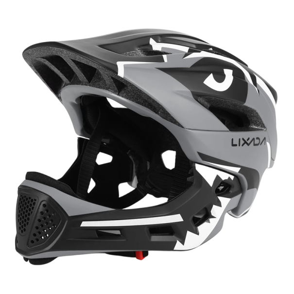 Capacete de moto infantil 52–58 cm Capacete integral com proteção de boca removível 13 aberturas de ventilação Visor Protetor EPS e casco em PC cinzento