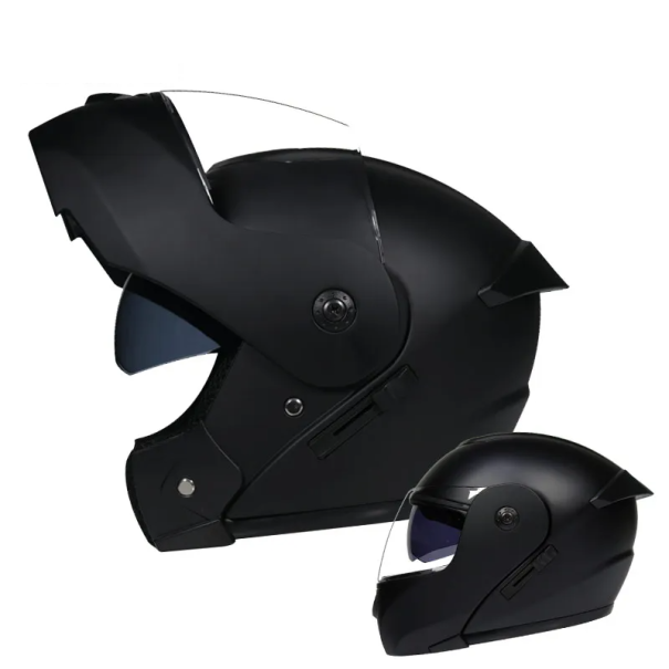 Capacete de moto preto com parte frontal articulada Visor duplo antiembaciamento Material ABS Capacete de segurança para motociclistas XL (60-61 cm)