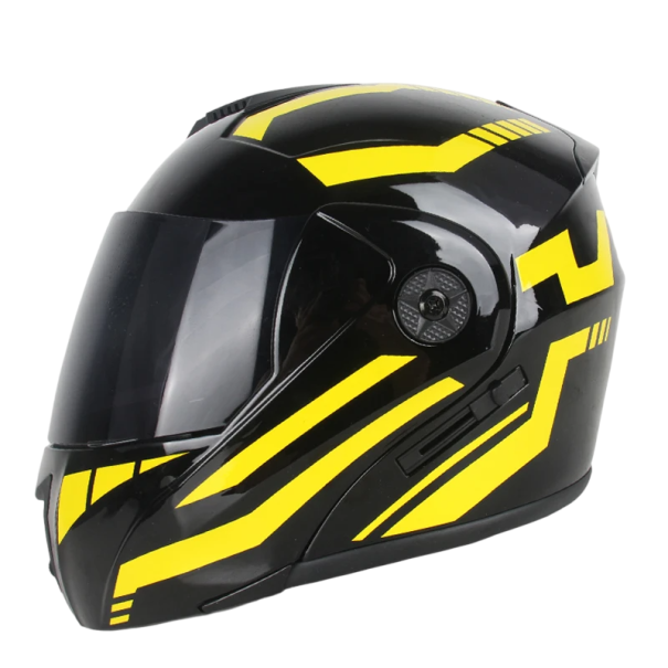 Capacete de motociclismo flip-up com viseira dupla escura casca em ABS Sistema de ventilação Design desportivo Para motos e scooters amarelo XL (61-62 cm)