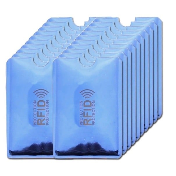 Capas protetoras para cartões e documentos contra a leitura RFID Capas metálicas com recorte para fácil retirada do cartão azul 20 un