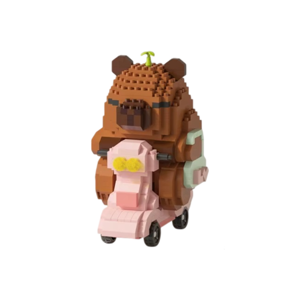 Capibara pe scuter 6 x 9 x 10,2 cm Micro set de construcție cu animale Model din cărămizi pentru copii și adulți Set creativ și cadou original 1