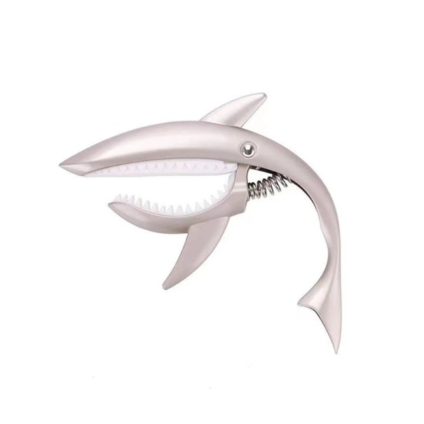 Capodastre de guitare en forme de requin 11x10,8 cm Alliage de zinc Galvanoplastie Couleurs neutres avec sac de rangement pour guitare acoustique et électrique gris