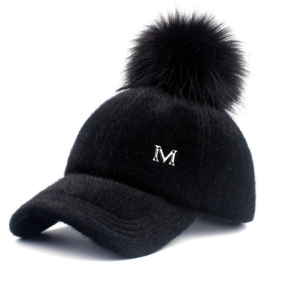 Cappellino da donna con pompon T2 nero