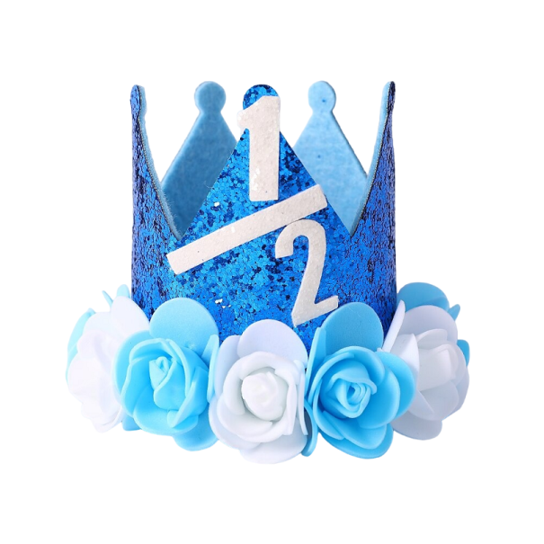 Cappellino di compleanno scintillante sei mesi blu