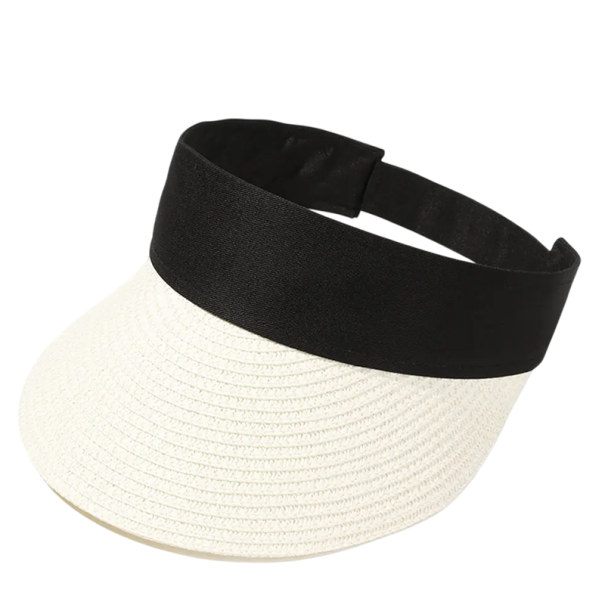 Cappello a visiera pieghevole in paglia per donne 56–58 cm Cappello estivo arrotolabile con protezione UV Visiera larga Parte superiore vuota Da viaggio Traspirante bianco
