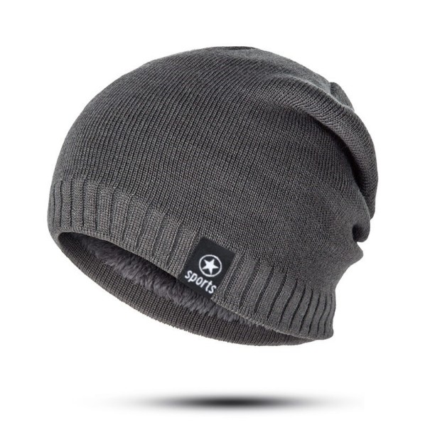 Cappello beanie invernale con pelliccia grigio
