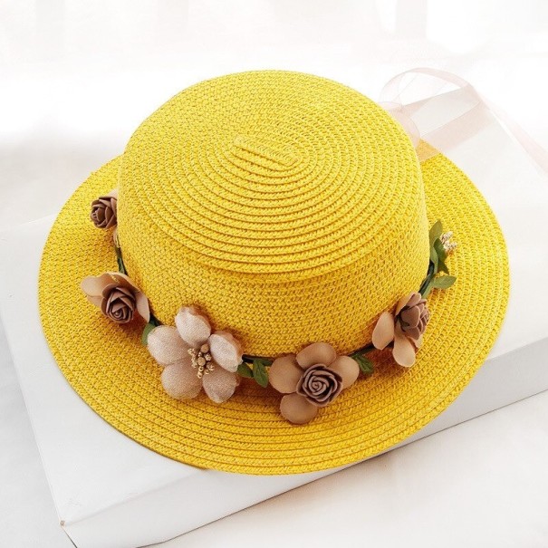 Cappello da bambino con fiori T862 giallo