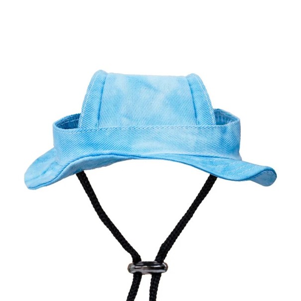 Cappello da cowboy per piccoli cani e gatti 4-6,5 kg con aperture per le orecchie Costume per animali domestici Festa di compleanno Copricapo Circonferenza 34 cm blu