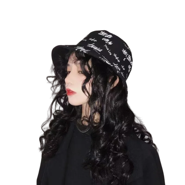 Cappello da pescatore reversibile in poliestere con scritte Cappello elegante per attività all'aperto Protezione estiva contro il sole Circonferenza 56-58 cm nero