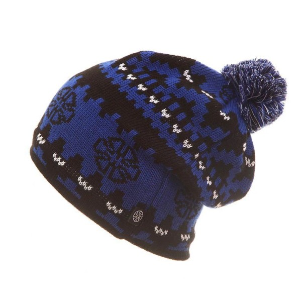 Cappello da uomo a fantasia con pompon J1456 blu