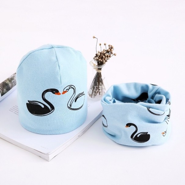 Cappello e scaldacollo per bambini con cigno azzurro 3-8 anni