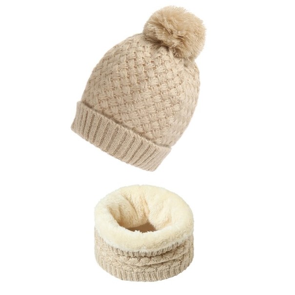 Cappello e sciarpa a maglia per bambini beige