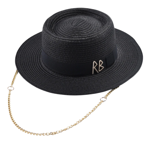 Cappello estivo di paglia per donne 56–58 cm Cappello da sole elegante con nastro Cappello da spiaggia da viaggio Protezione solare nero