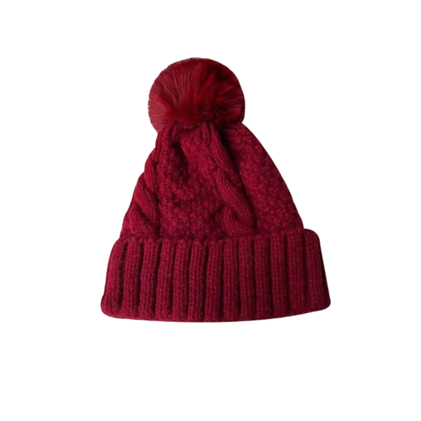 Cappello in Maglia Invernale da Donna Twist con Pompon di Pelliccia Cappello Caldo in Poliestere 55–60 cm Cappello da Sci Monocromatico con Pompon Peloso bordeaux