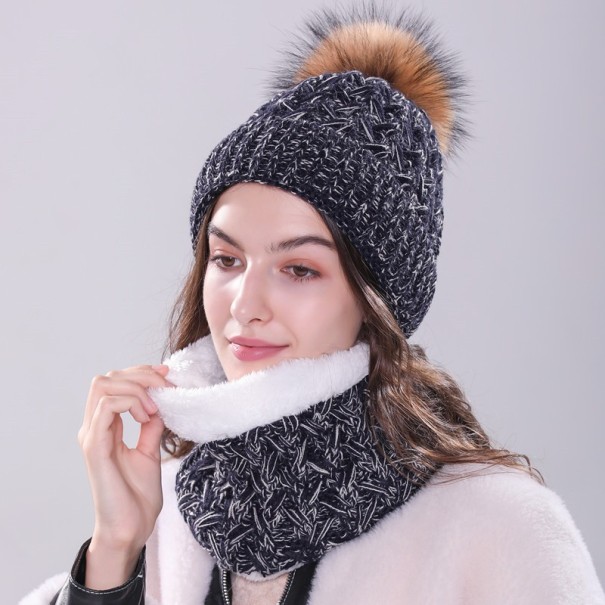 Cappello invernale da donna con scaldacollo A1 blu scuro