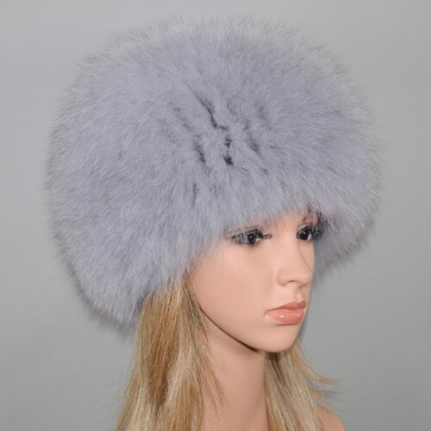Cappello invernale da donna in pelliccia grigio chiaro